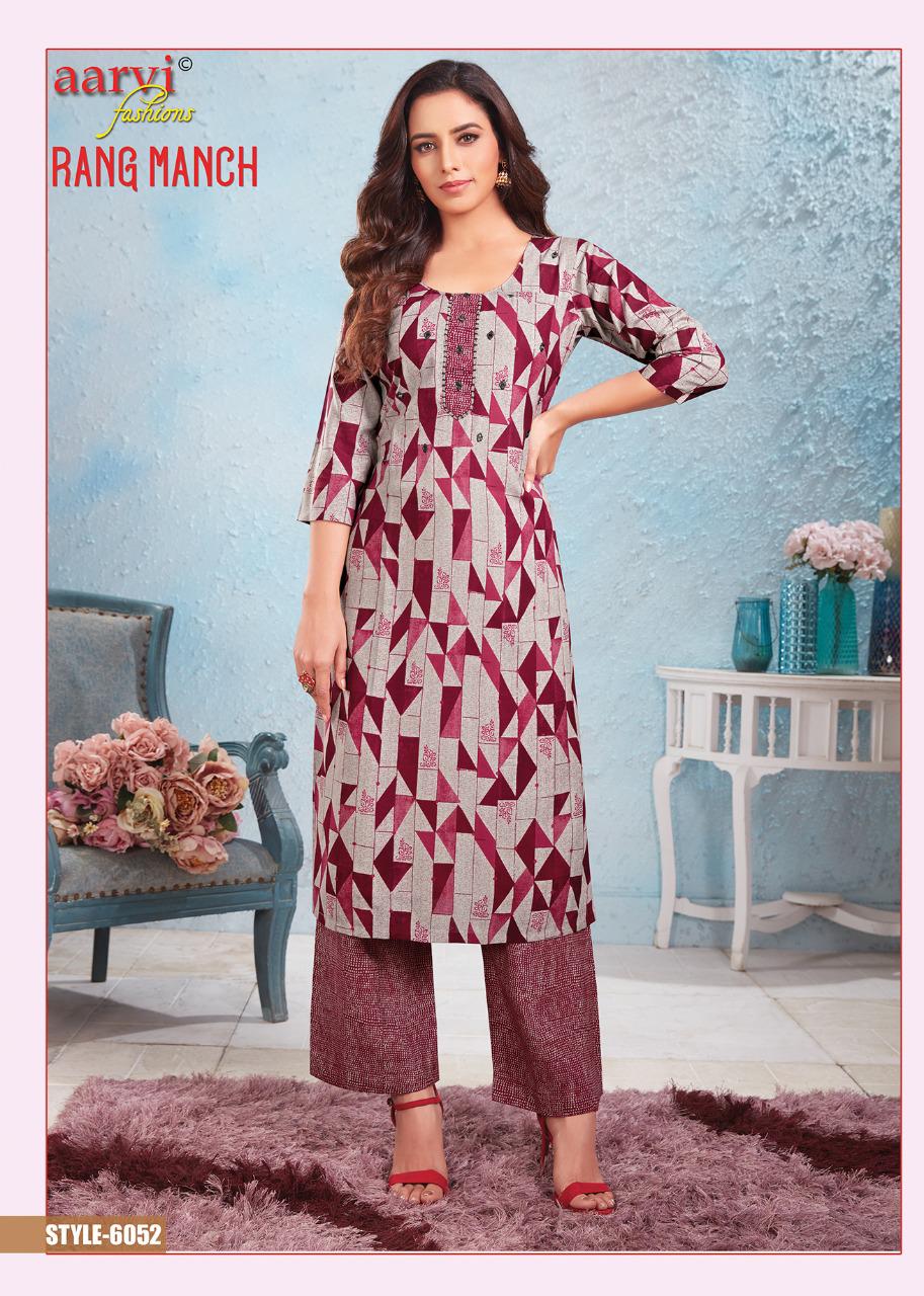 Aarvi Rang Manch Ethnic Wear Rayon Printed Kurti With Bottom Collection